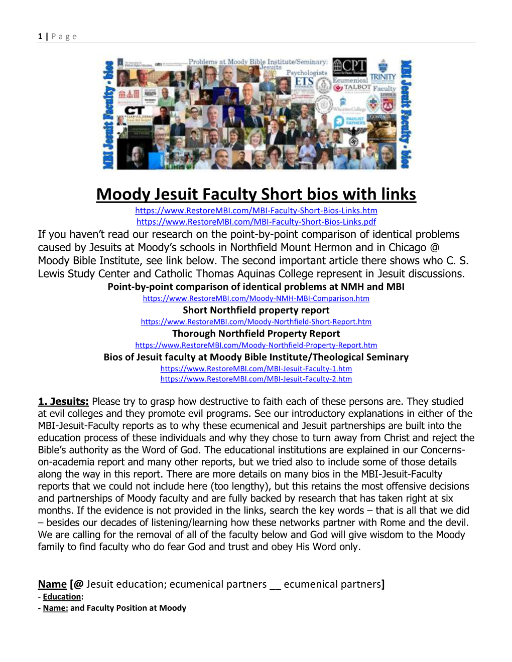 Moody Jesuit Faculty Short Bios with Links