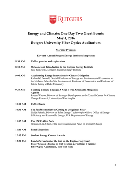 Energy and Climate: One Day Two Great Events May 4, 2016 Rutgers University Fiber Optics Auditorium