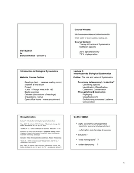 Theory & Practice of Systematics Not Taxon-Specif