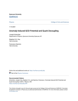 Anomaly Induced QCD Potential and Quark Decoupling