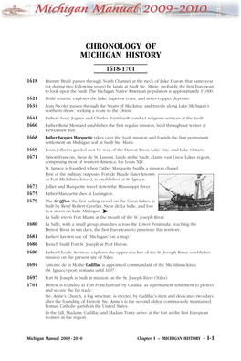 Chronology of Michigan History 1618-1701