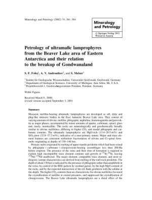 Petrology of Ultramafic Lamprophyres from the Beaver Lake Area Of