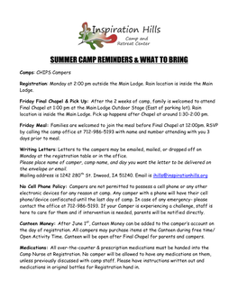 Summer Camp Reminders & What to Bring