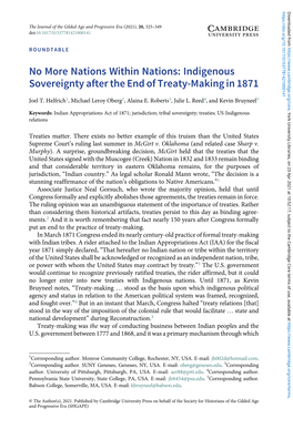 No More Nations Within Nations: Indigenous Sovereignty After the End of Treaty-Making in 1871