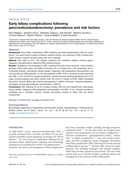 Early Biliary Complications Following Pancreaticoduodenectomy: Prevalence and Risk Factors
