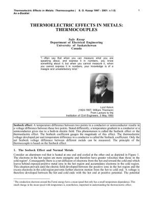 Thermoelectric Effects in Metals: Thermocouples ( S