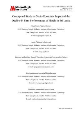 Conceptual Study on Socio-Economic Impact of the Decline in Firm Performances of Hotels in Sri Lanka