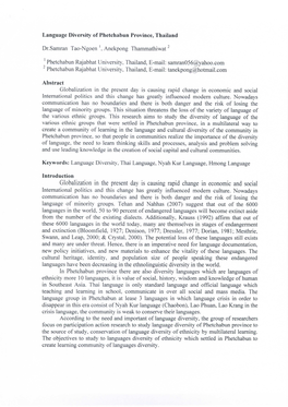 Language Diversity of Phetchabun Province, Thailand Dr.Samran Tao-Ngoen'. Anekpong Thammathiwat2 1 Phetchabun Rajabhat Universit