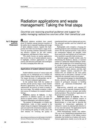 Radiation Applications and Waste Management: Taking the Final Steps