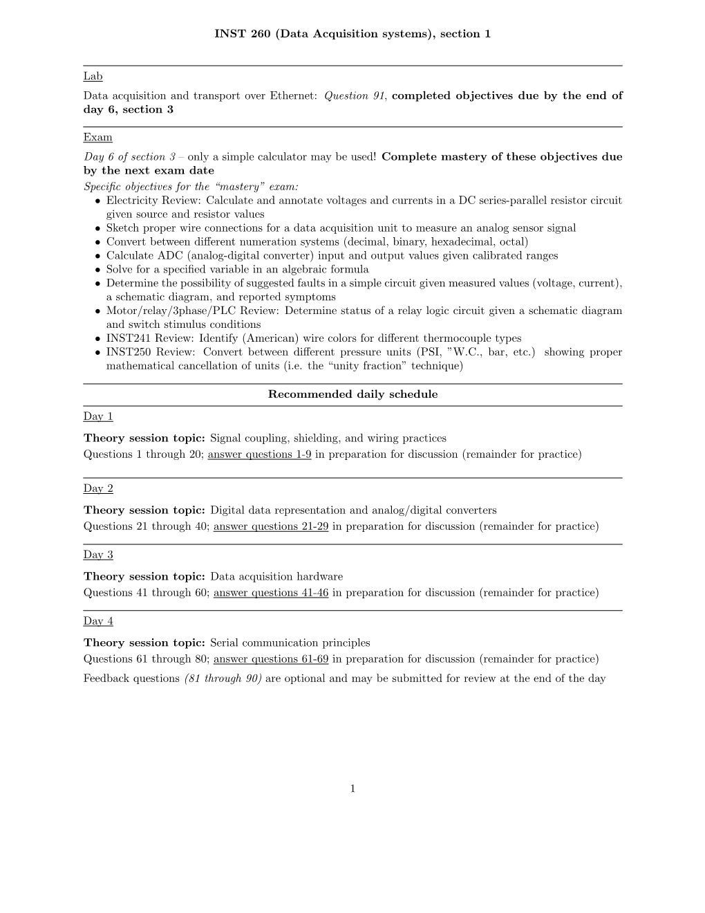 Data Acquisition Systems), Section 1