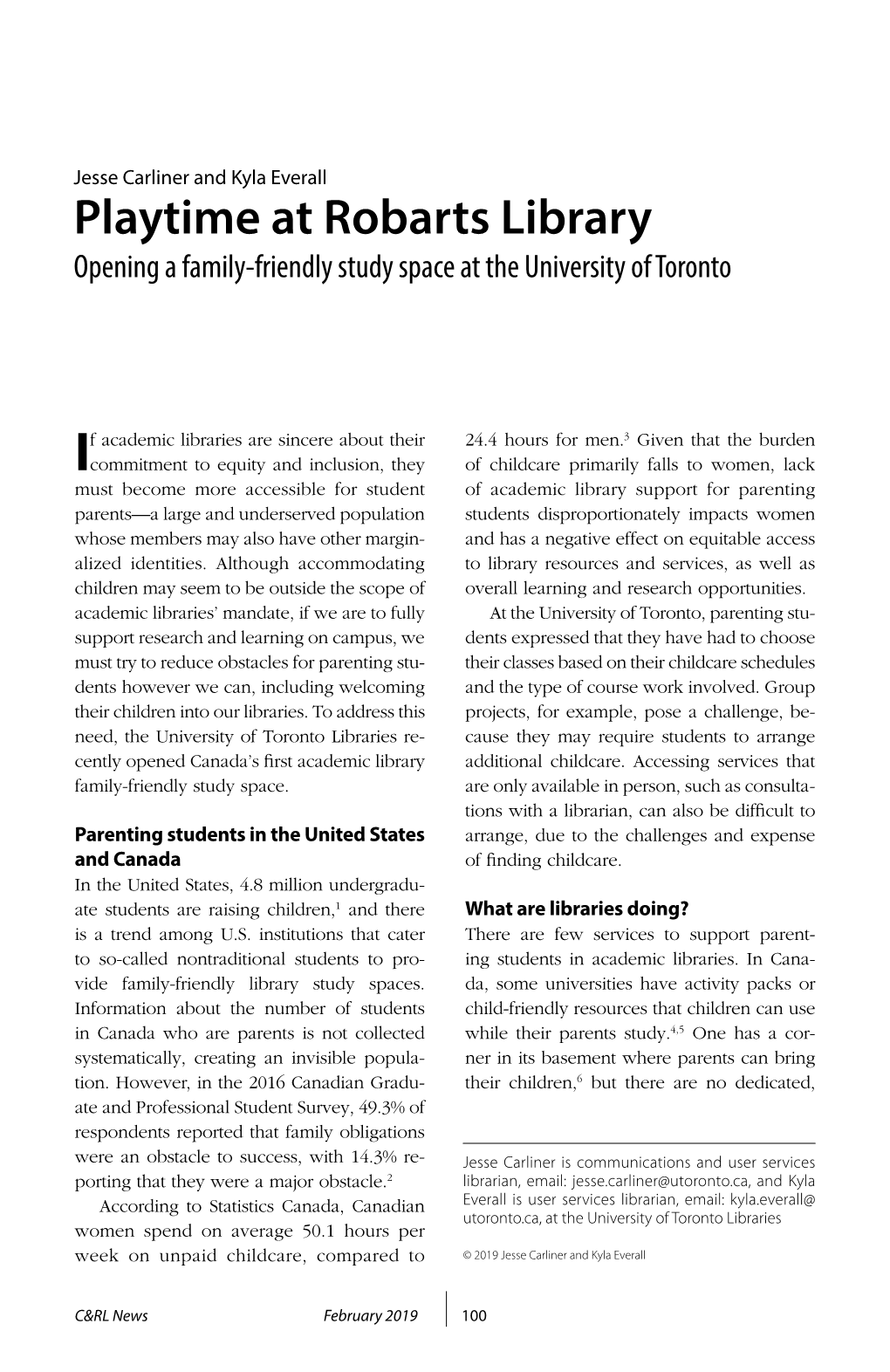 Playtime at Robarts Library Opening a Family-Friendly Study Space at the University of Toronto