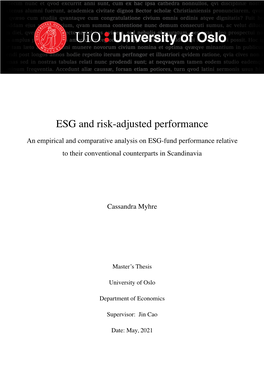 ESG and Risk-Adjusted Performance