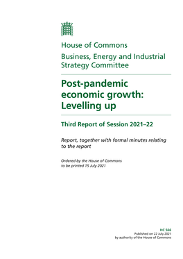 Post-Pandemic Economic Growth: Levelling Up