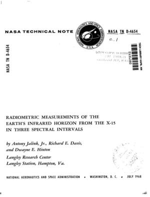 RADIOMETRIC MEASUREMENTS of the EARTH's INFRARED HORIZON from the X-15 in THREE SPECTRAL INTERVALS by Antony Jalink, Jr., Richard E