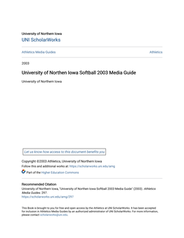 University of Northen Iowa Softball 2003 Media Guide