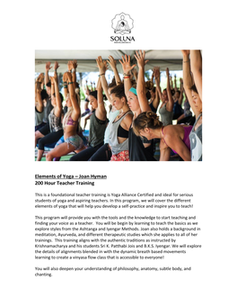 Elements of Yoga – Joan Hyman 200 Hour Teacher Training