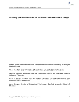 Learning Spaces for Health Care Education: Best Practices in Design