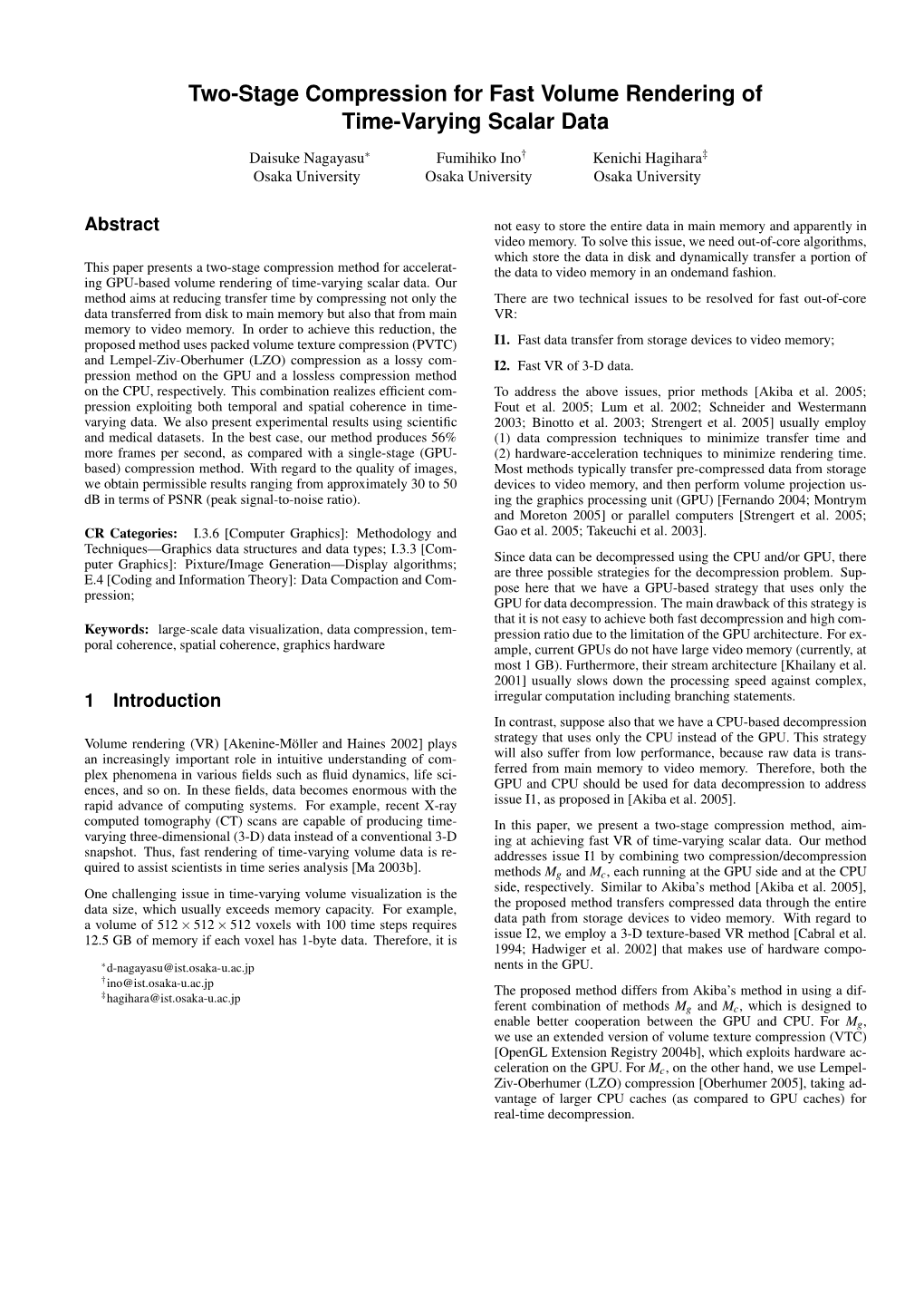 Two-Stage Compression for Fast Volume Rendering of Time-Varying Scalar Data