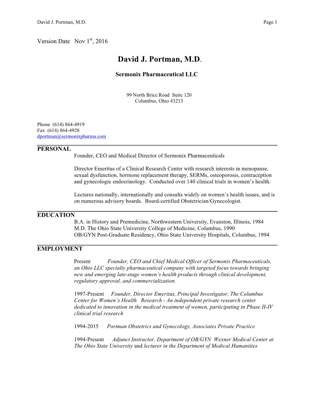 David J. Portman, M.D. Page 1