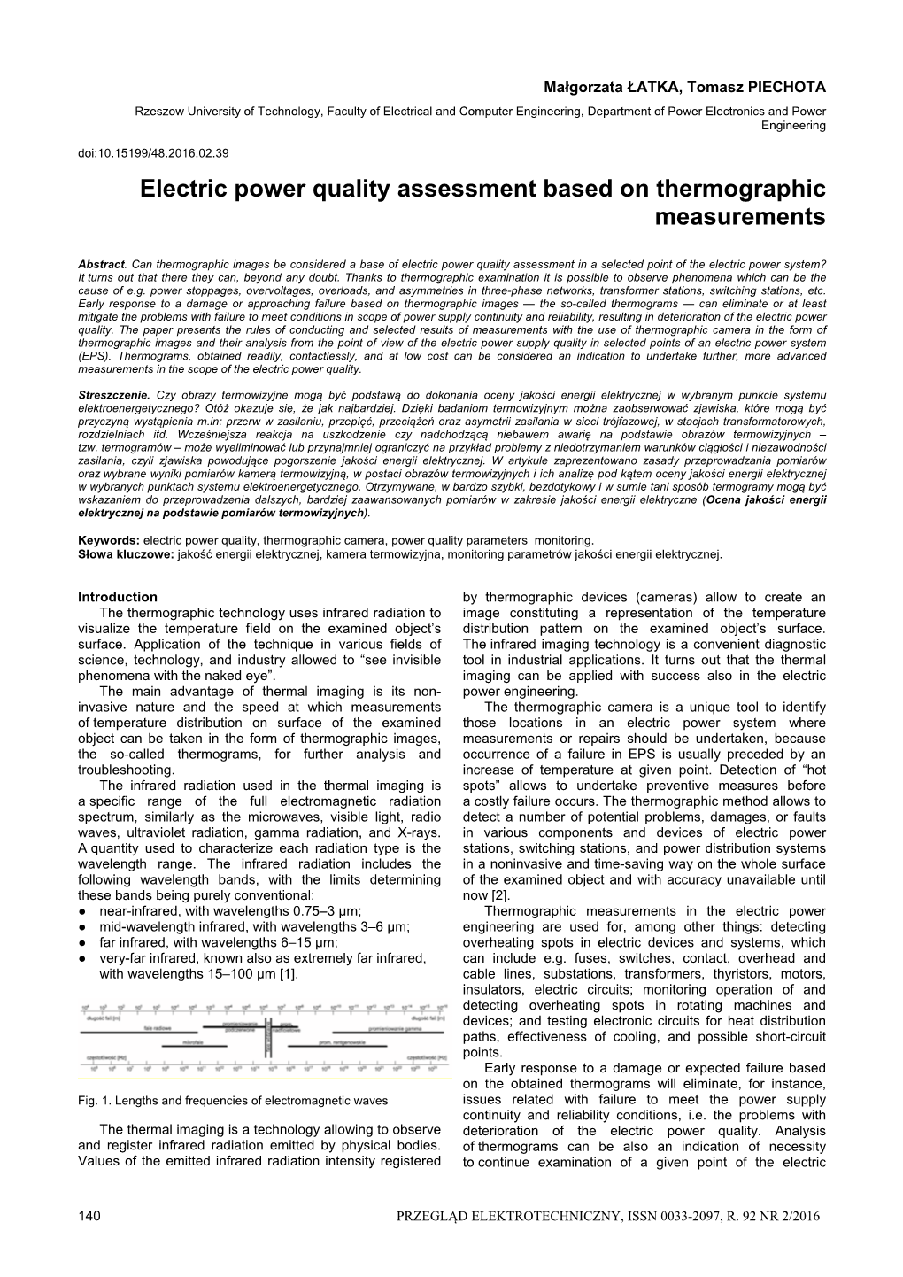 Electric Power Quality Assessment Based on Thermographic Measurements