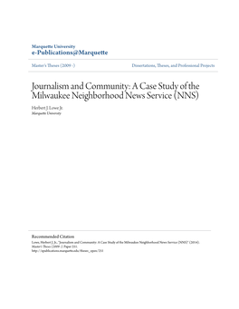 Journalism and Community: a Case Study of the Milwaukee Neighborhood News Service (NNS) Herbert J