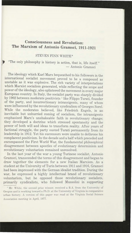 Consciousness and Revolution: the Marxism of Antonio Gramsci, 1911-1921