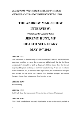 The Andrew Marr Show Interview: Jeremy Hunt, Mp
