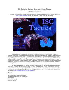 ISC Basics for Starfleet Command 2: Orion Pirates ISC Basics For