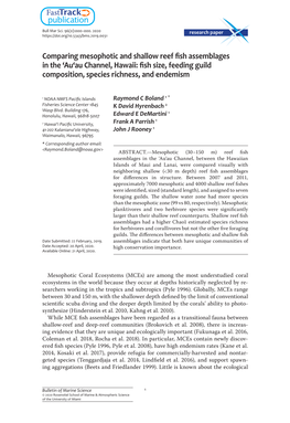 Comparing Mesophotic and Shallow Reef Fish Assemblages in the ‘Au‘Au Channel, Hawaii: Fish Size, Feeding Guild Composition, Species Richness, and Endemism