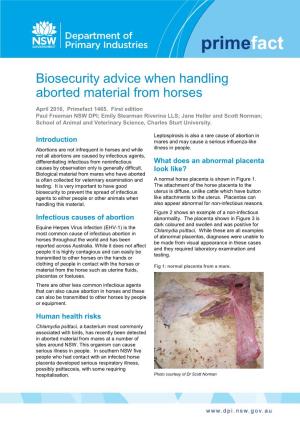 Biosecurity Advice When Handling Aborted Material from Horses