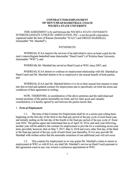 Contract for Employment of Men's Head Basketball Coach Wichita State University