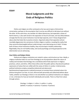 Moral Judgments and the Ends of Religious Politics