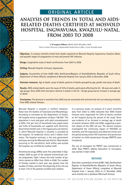 Related Deaths Certified at Mosvold Hospital, Ingwavuma, Kwazulu-Natal, from 2003 to 2008
