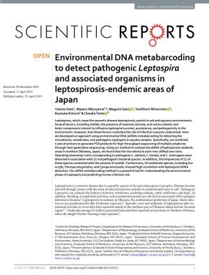 Environmental DNA Metabarcoding to Detect Pathogenic Leptospira And