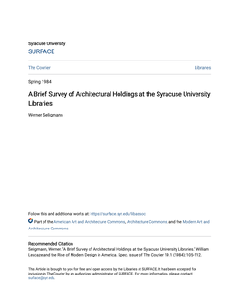 A Brief Survey of Architectural Holdings at the Syracuse University Libraries