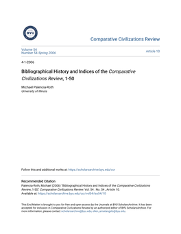 Bibliographical History and Indices of the Comparative Civilizations Review, 1-50
