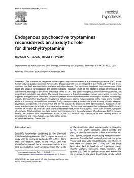 Endogenous Psychoactive Tryptamines Reconsidered: an Anxiolytic Role for Dimethyltryptamine