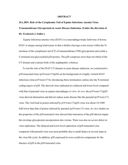 ABSTRACT JIA, BIN. Role of the Cytoplasmic Tail of Equine