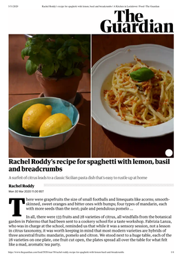 Rachel Roddy's Recipe for Spaghetti Wit...Chen in Lockdown | Food