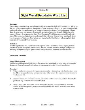 Sight Word/Decodable Word List