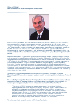 MRSA ACTION UK Welcomes Professor Hugh Pennington As Our President