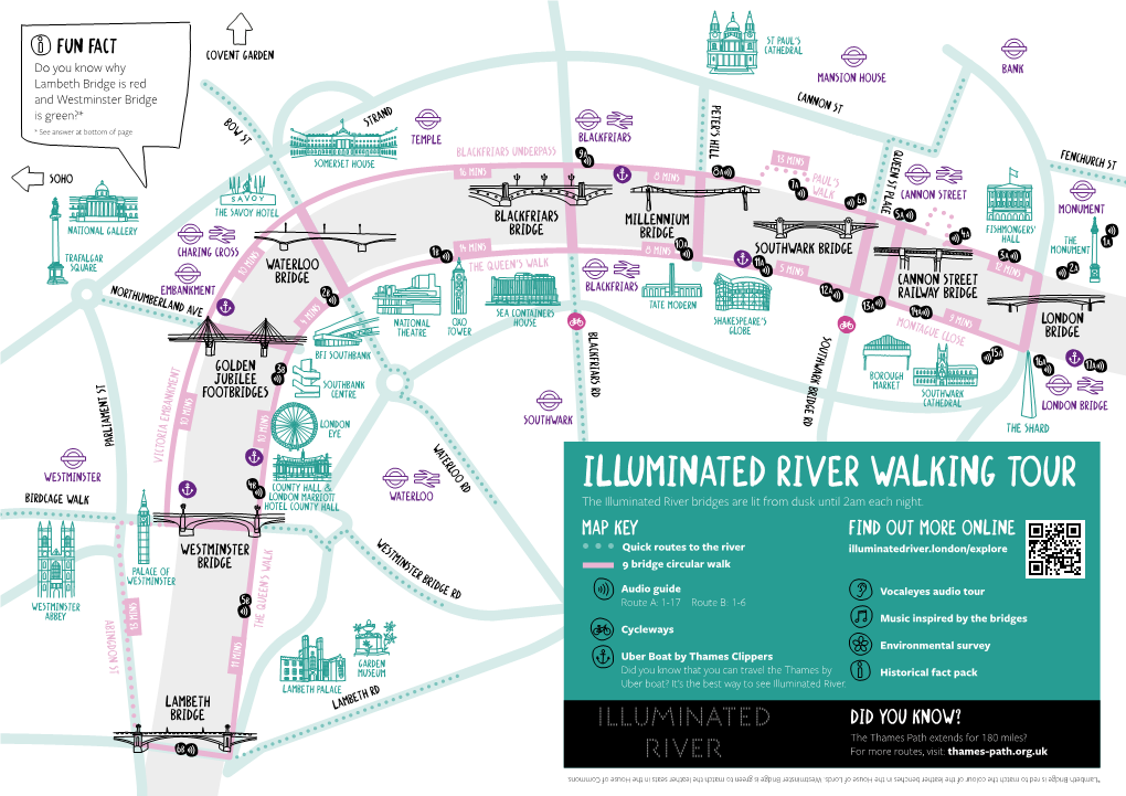 Illuminated River Walking Tour BIRDCAGE WALK LONDON MARRIOTT WATERLOO HOTEL COUNTY HALL the Illuminated River Bridges Are Lit from Dusk Until 2Am Each Night