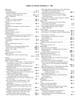 Index to Fohat Volumes I - XII