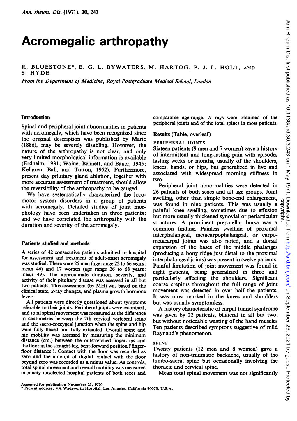 Acromegalic Arthropathy