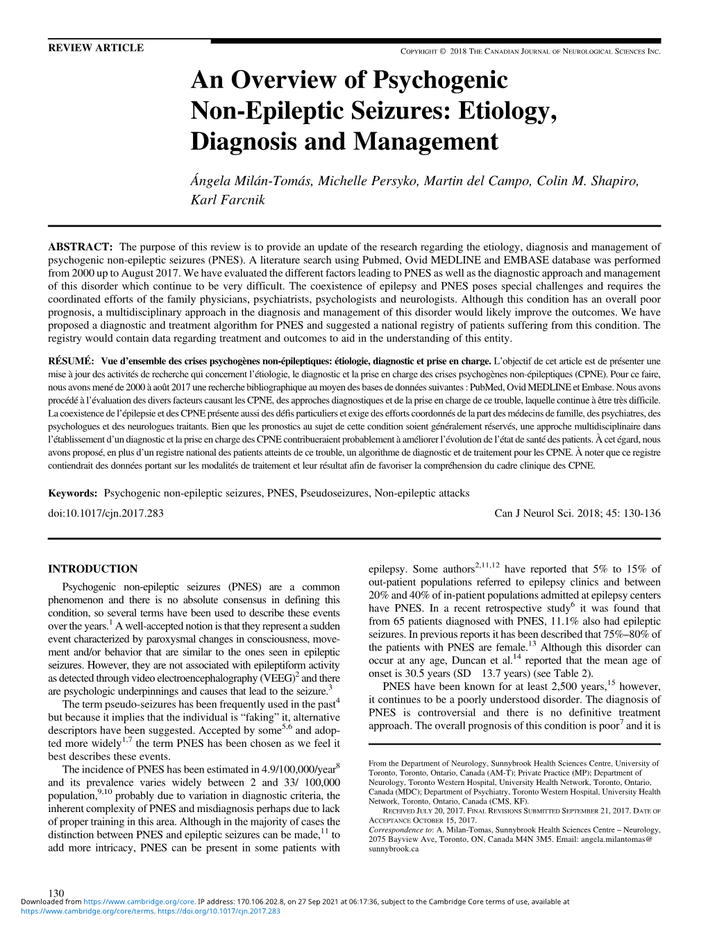 An Overview of Psychogenic Non-Epileptic Seizures: Etiology, Diagnosis and Management