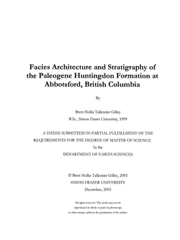 Facies Architecture and Stratigraphy of the Paleogene Huntingdon Formation at Abbotsford, British Columbia