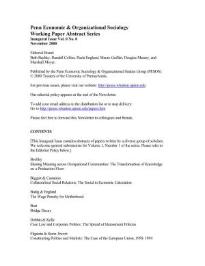 Penn Economic & Organizational Sociology Working Paper Abstract