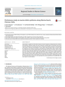 Preliminary Study on Marine Debris Pollution Along Marina Beach, Chennai, India