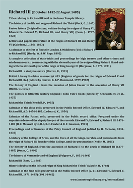 Richard III (2 October 1452-22 August 1485)