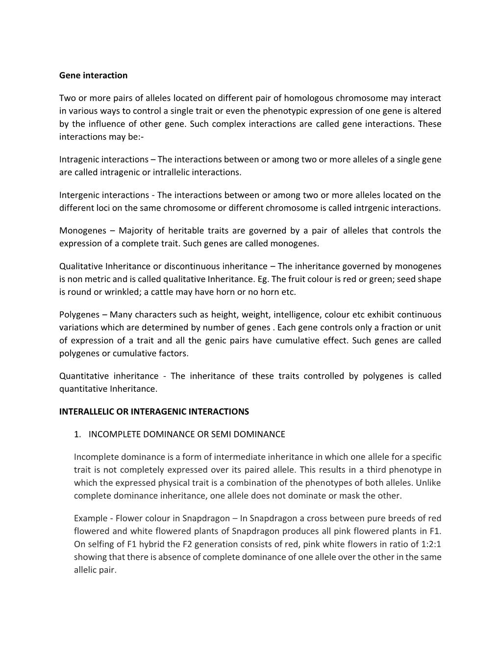 Gene Interaction Two Or More Pairs of Alleles Located on Different Pair Of